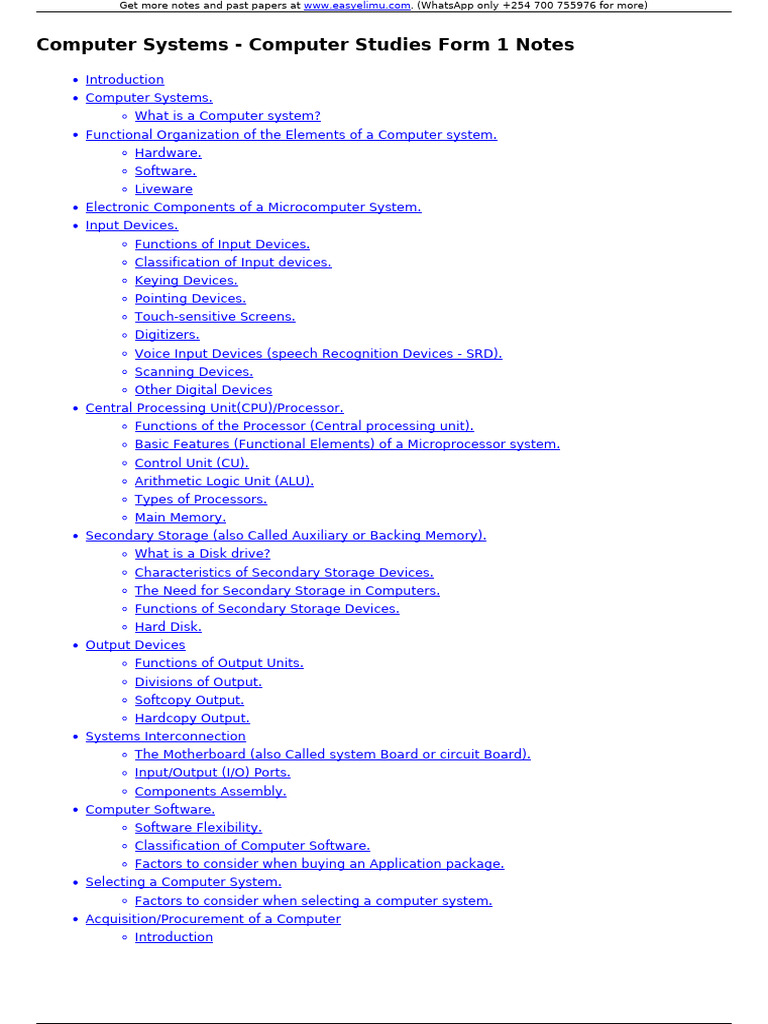 Computer Systems Study Notes for Form 1 | PDF | Image Scanner | Optical ...