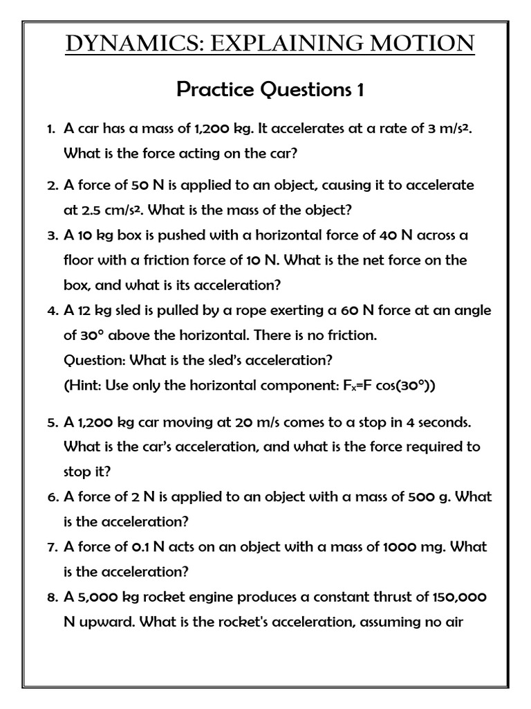 Dynamics Worksheet Practice Problems | PDF
