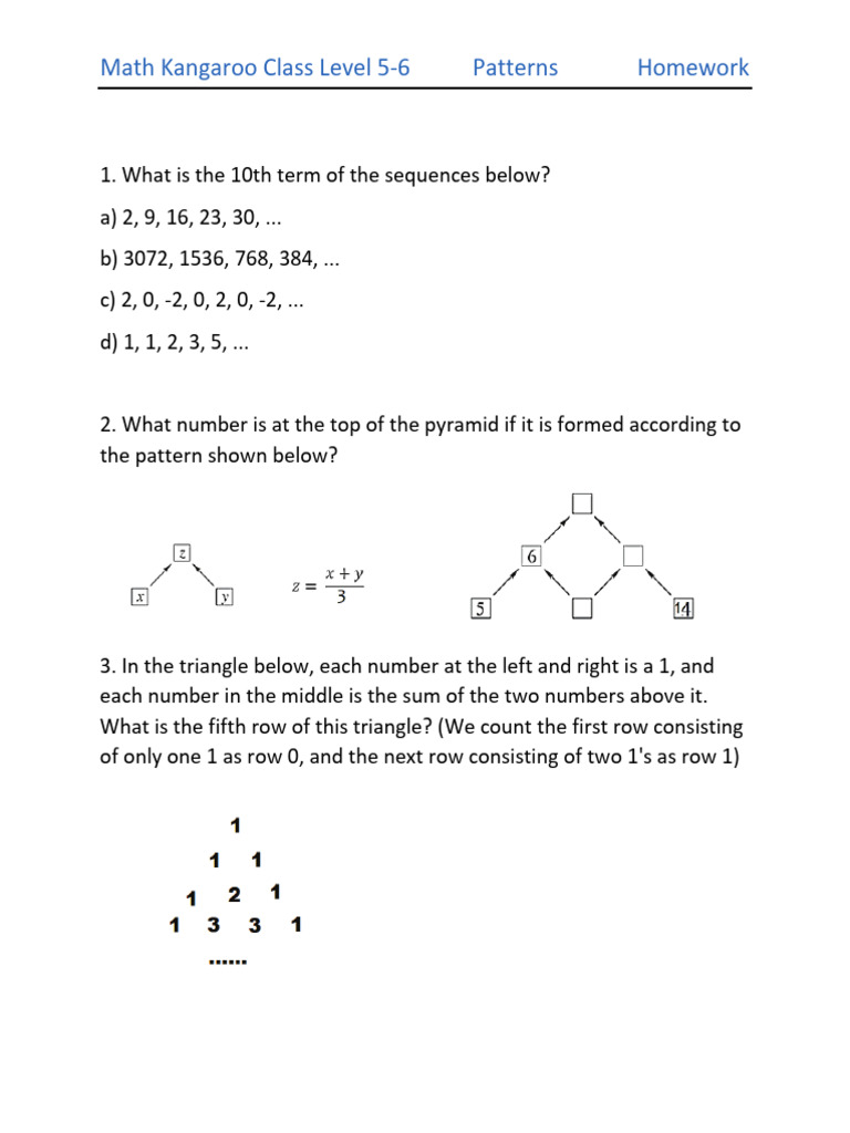 Homework Lesson 2 Level 5-6 - Patterns | PDF