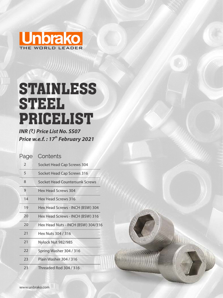 Unbrako SS Price List | PDF | Screw | Machining