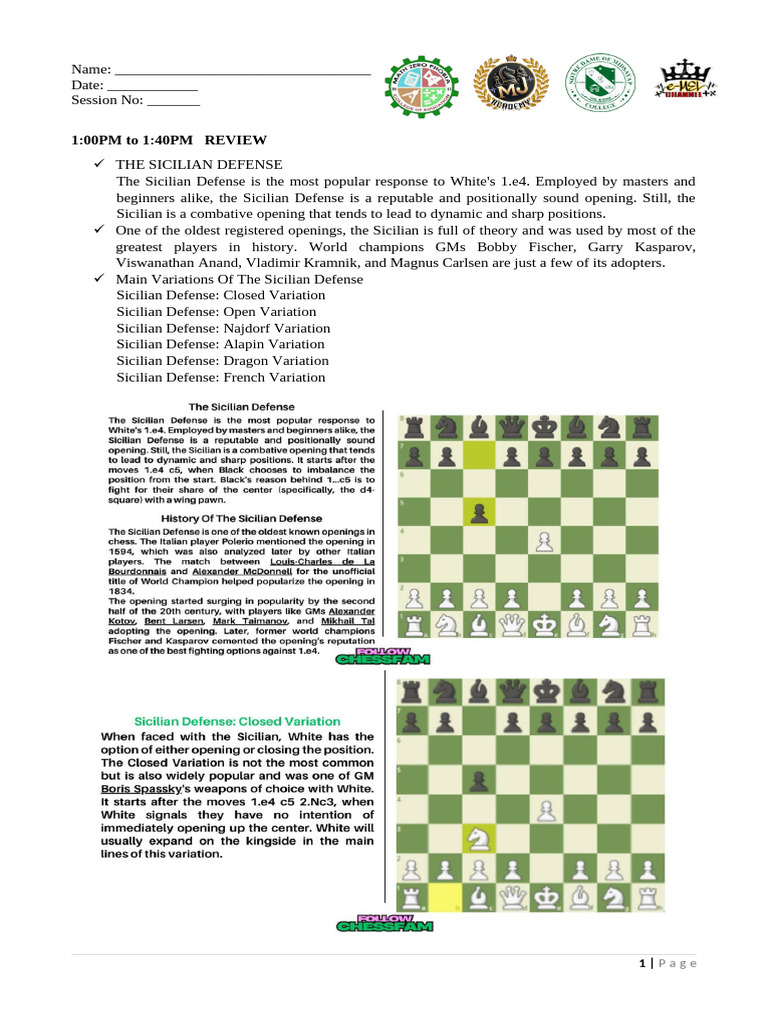 Sicilian Defense Overview and Variations | PDF | Chess | Chess Openings