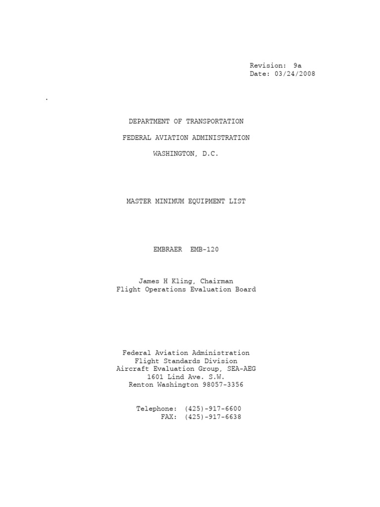 Embraer EMB-120 MMEL Revision 9a | PDF | Visual Flight Rules ...