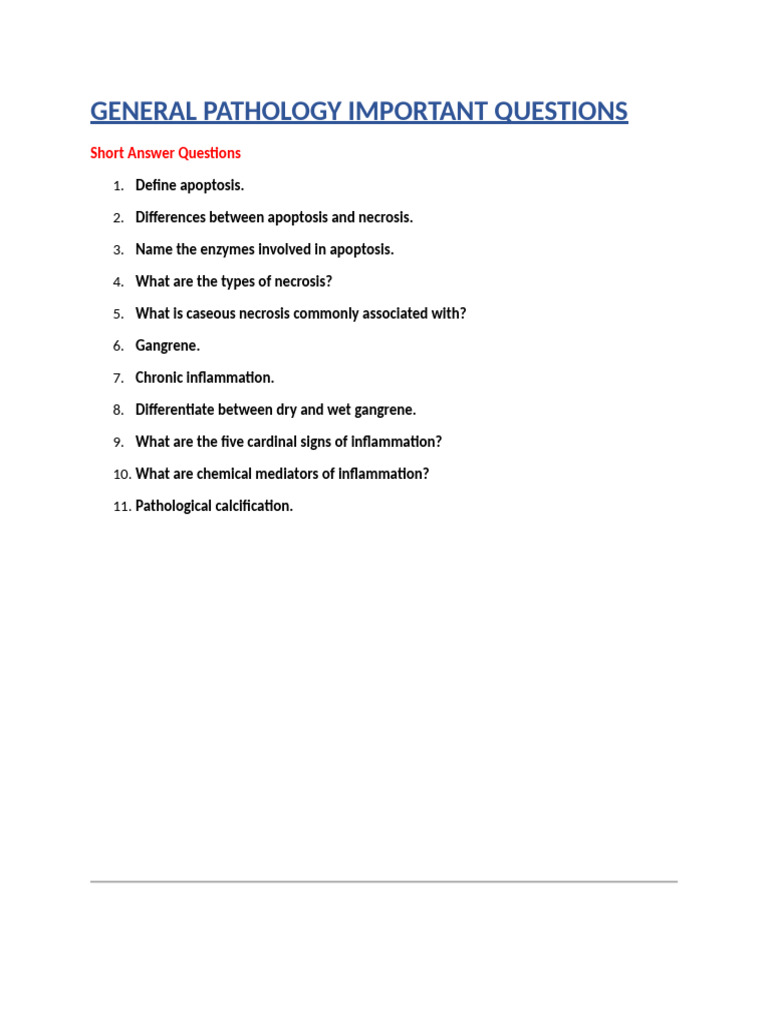 Key Questions on General Pathology | PDF