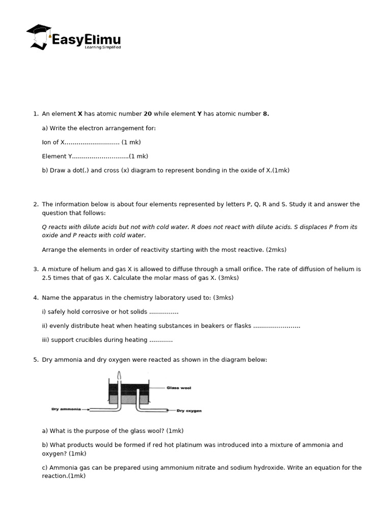 2025 Chemistry Paper 1 Mock Exam | PDF | Chemical Reactions | Chlorine