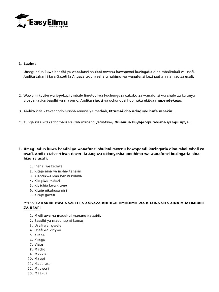 Kiswahili Paper 1 - 2025 Kala Pre Mock Examination-4430 | PDF