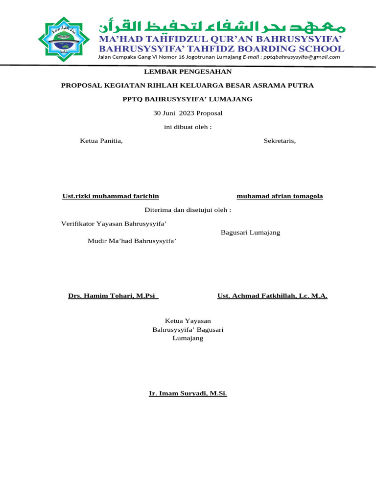 Proposal Rihlah Keluarga Bahrusysyifa | PDF