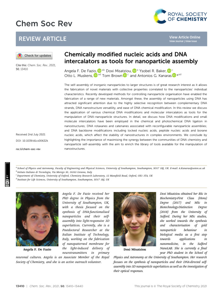 Chem Soc Rev: Review Article | PDF | Dna | Nanoparticle