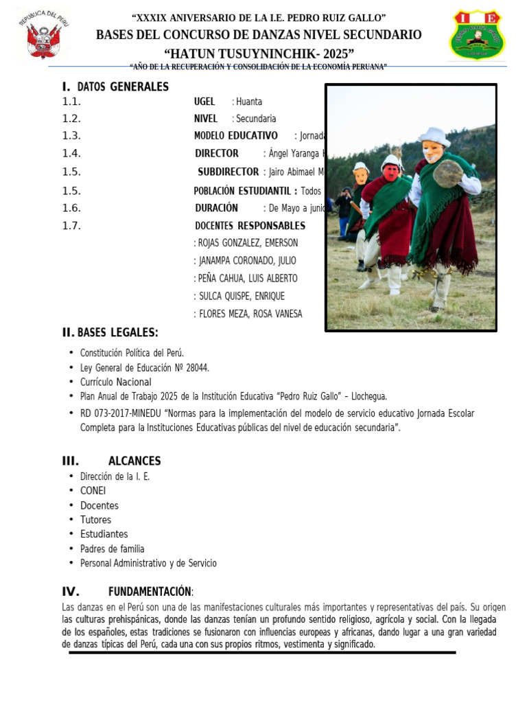 Concurso de Danzas I.E. Pedro Ruiz Gallo 2025 | PDF | Bailes | Ritmo