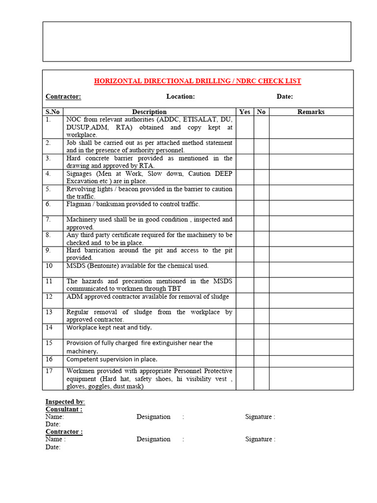 NDRC Checklist for Safe Drilling | PDF