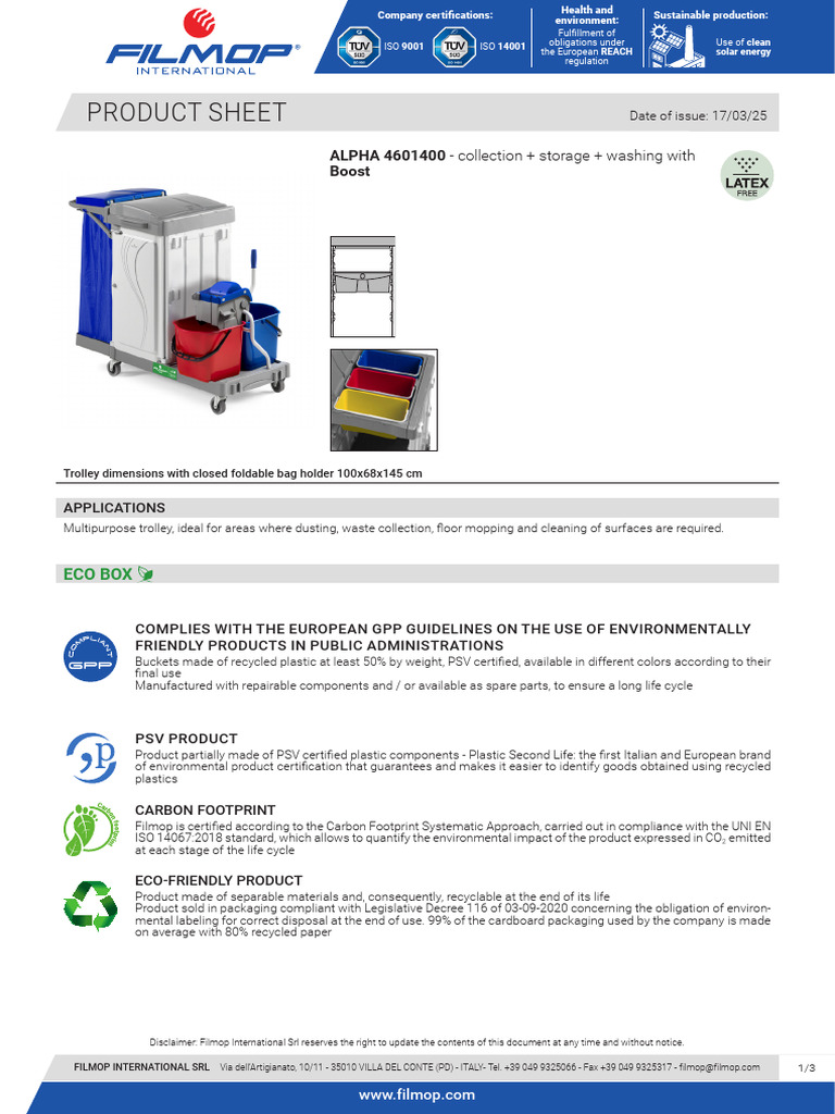 Alpha 4601400 Trolley Product Sheet | PDF | Life Cycle Assessment ...