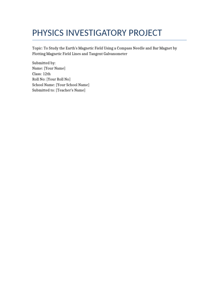 Earth's Magnetic Field Study Project | PDF | Compass | Magnetism