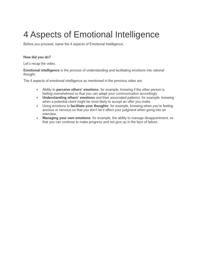 4 Aspects of Emotional Intelligence | PDF