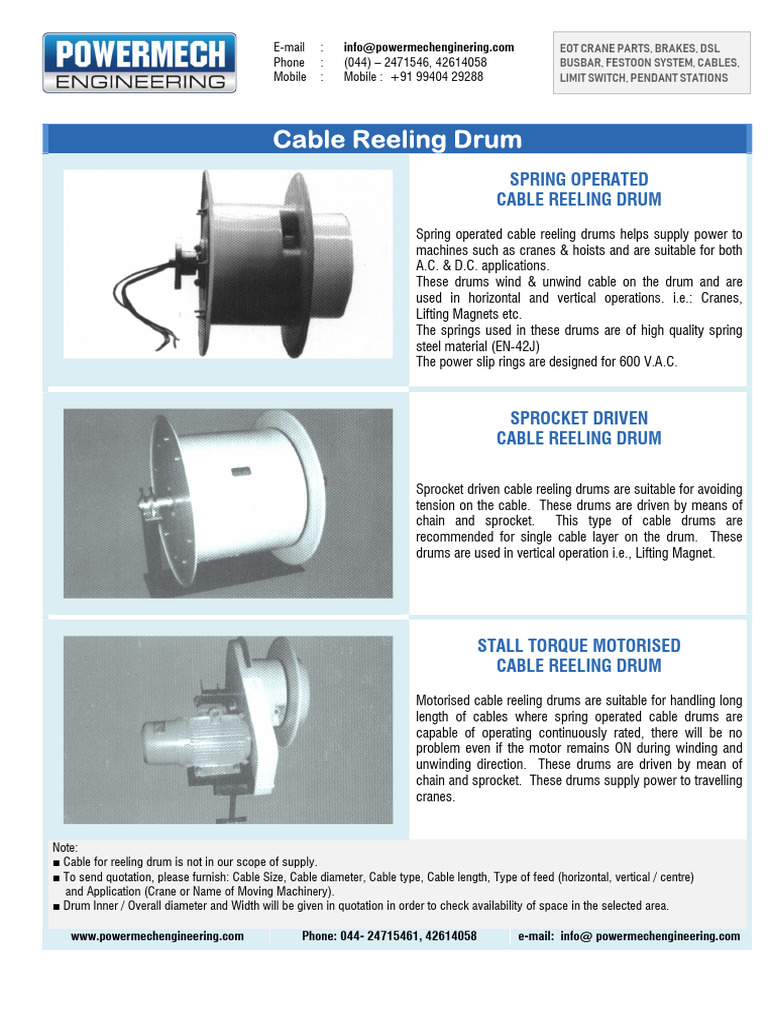 Spring Operated Cable Reeling Drums | PDF | Crane (Machine ...