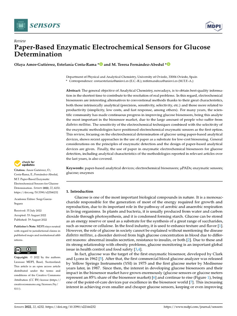Sensors: Paper-Based Enzymatic Electrochemical Sensors For Glucose ...