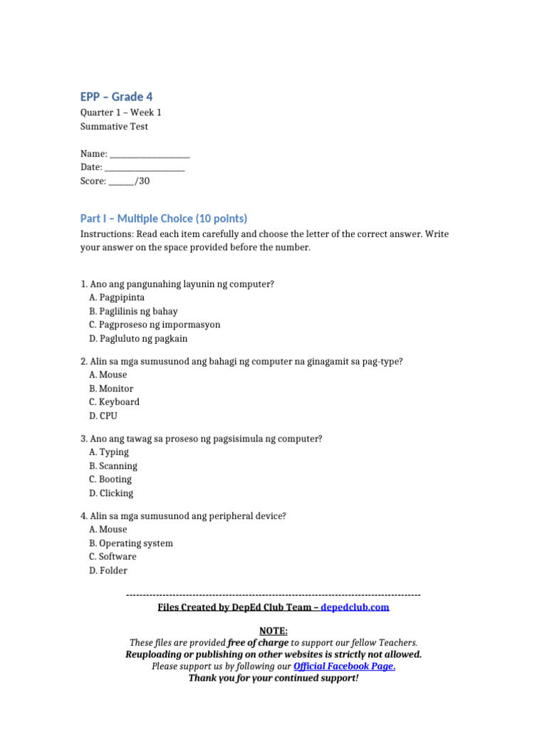 Grade 4 Computer Skills Assessment | PDF | Cursor (User Interface ...