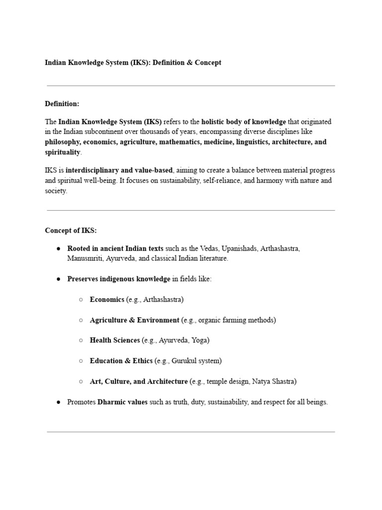 Indian Knowledge System: Definition & Scope | PDF | Ayurveda | Dharma