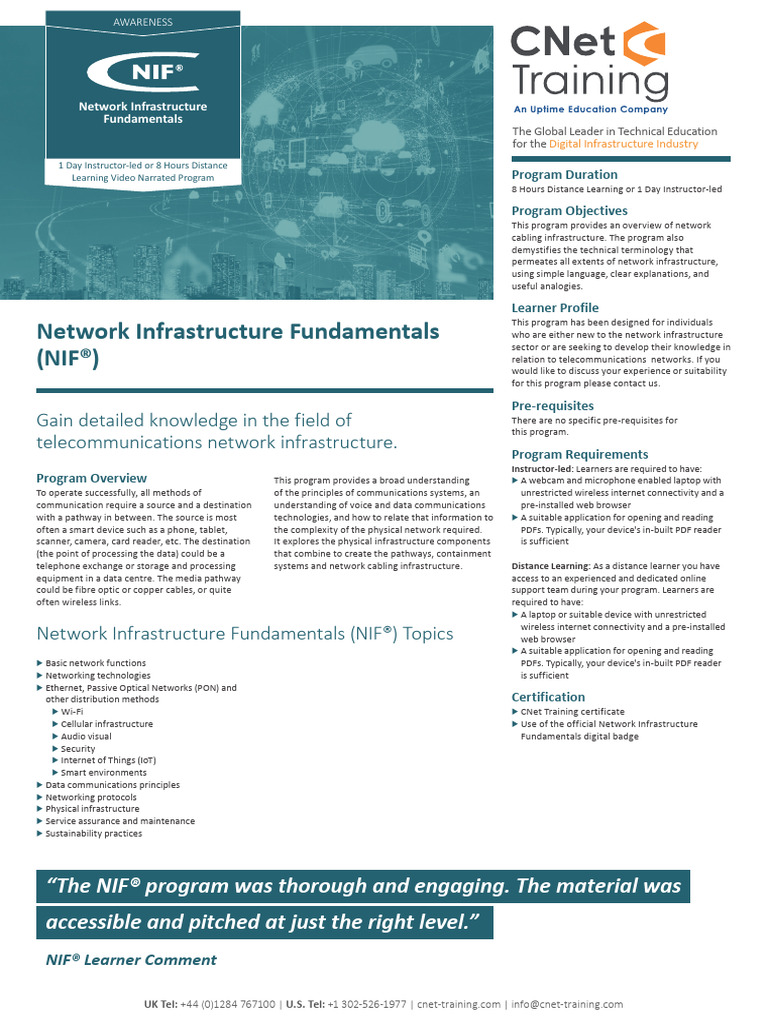 Network Infrastructure Fundamentals Course | PDF | Computer Network ...