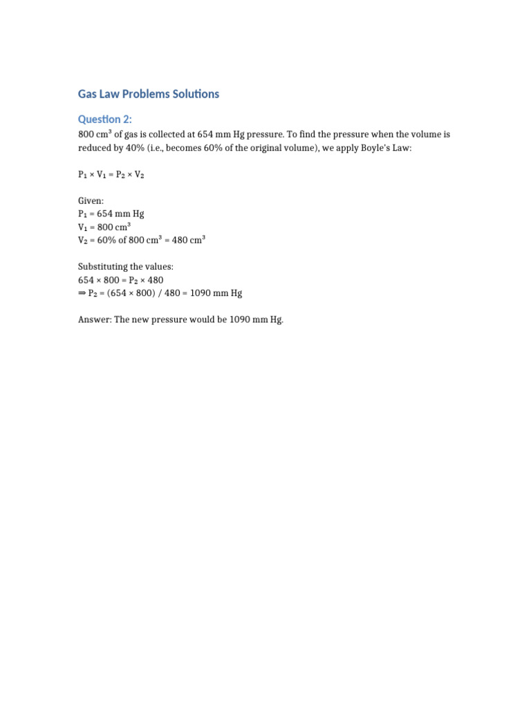 Boyle's Law Gas Pressure Calculation | PDF