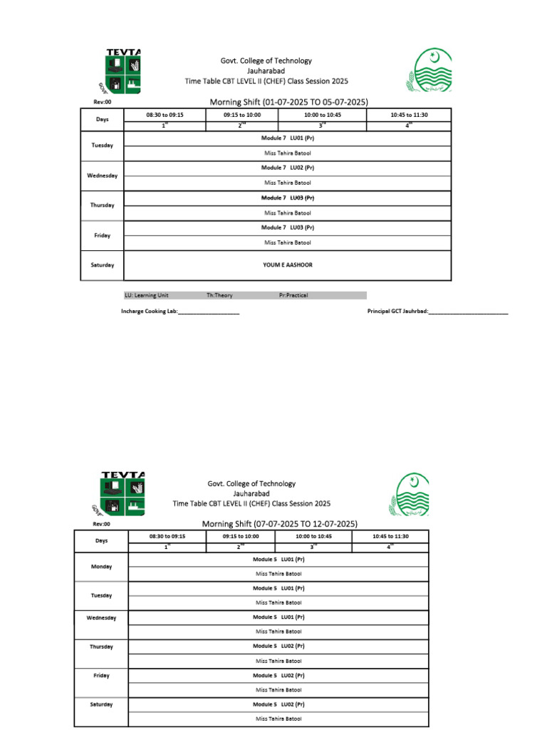 CBT Level II Chef Timetable 2025 | PDF