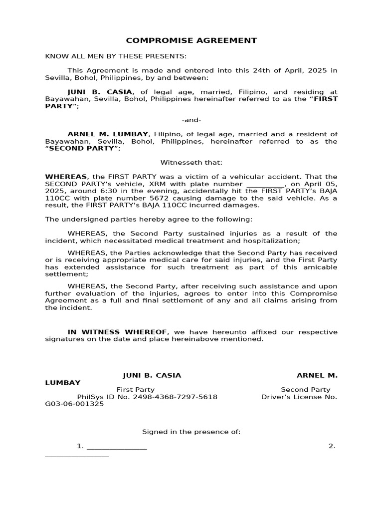 Compromise Agreement-Banga Lumbay | PDF | Civil Law (Common Law ...