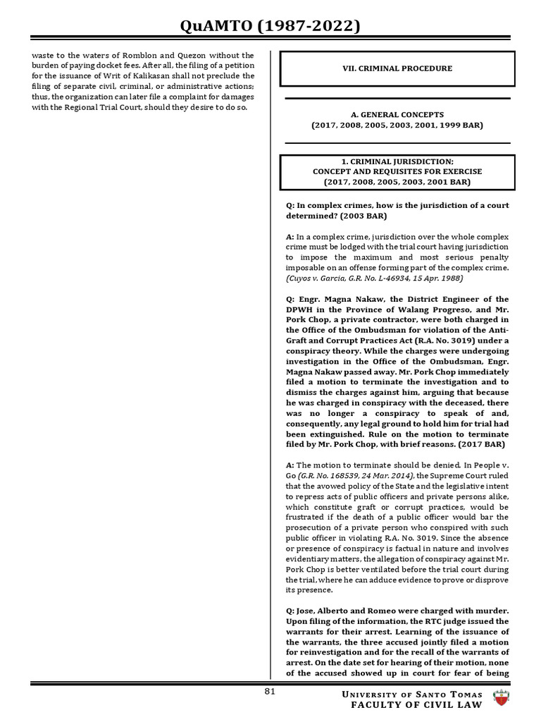 7 Remedial Law QuAMTO | PDF | Acquittal | Lawsuit