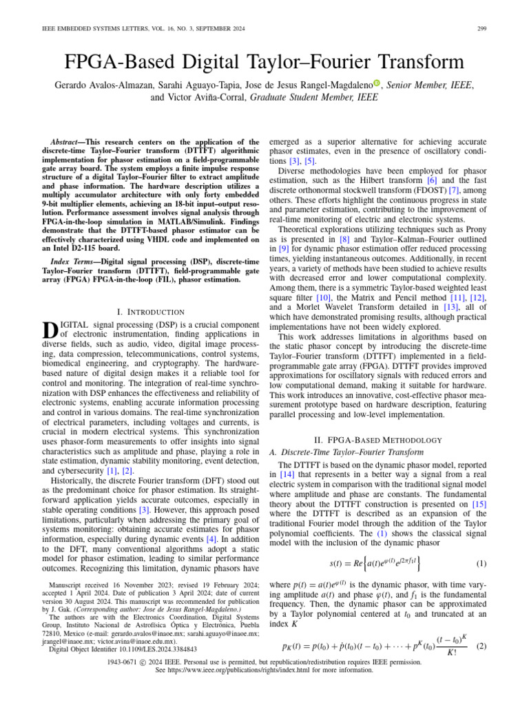 FPGA Implementation of DTTFT for Phasors | PDF | Digital Signal ...