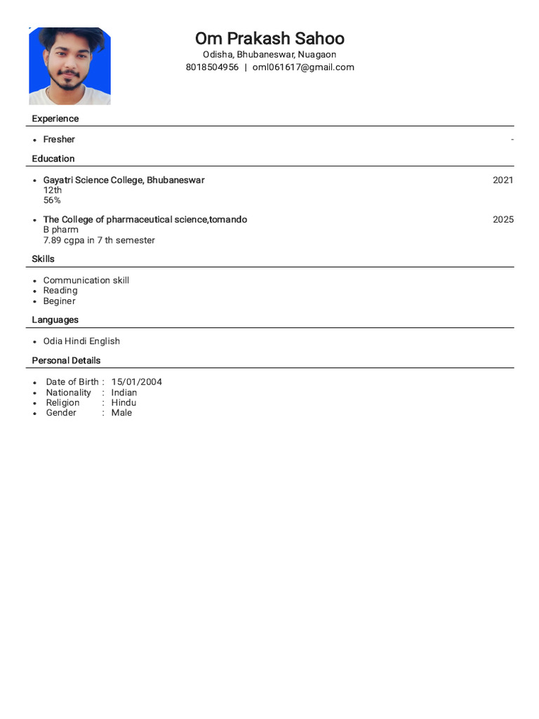 Resume of Om Prakash Sahoo | PDF