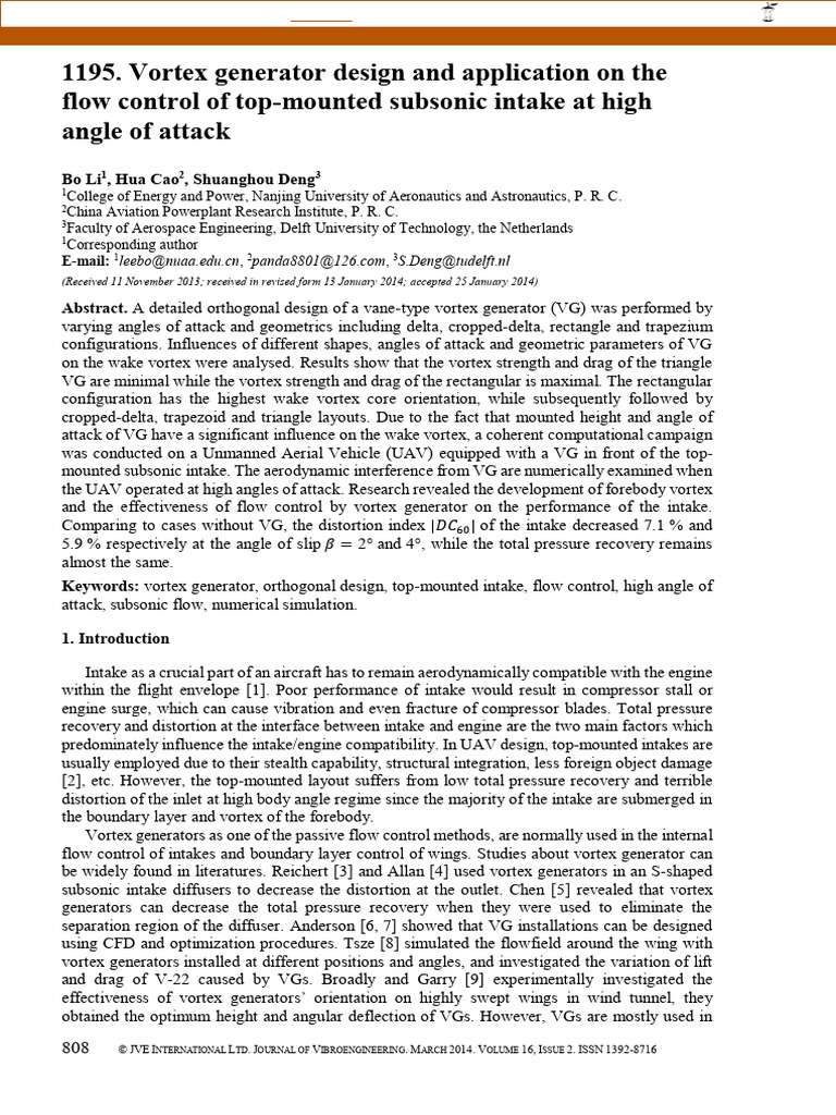 Vortex Generator Design for UAV Intakes | PDF | Aerodynamics | Fluid ...