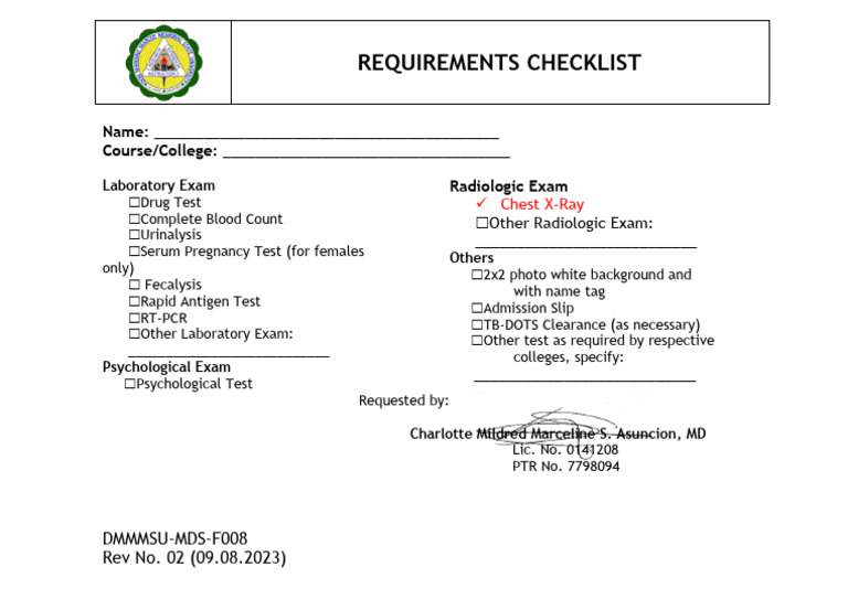 Laboratory Exam Requirements Checklist | PDF