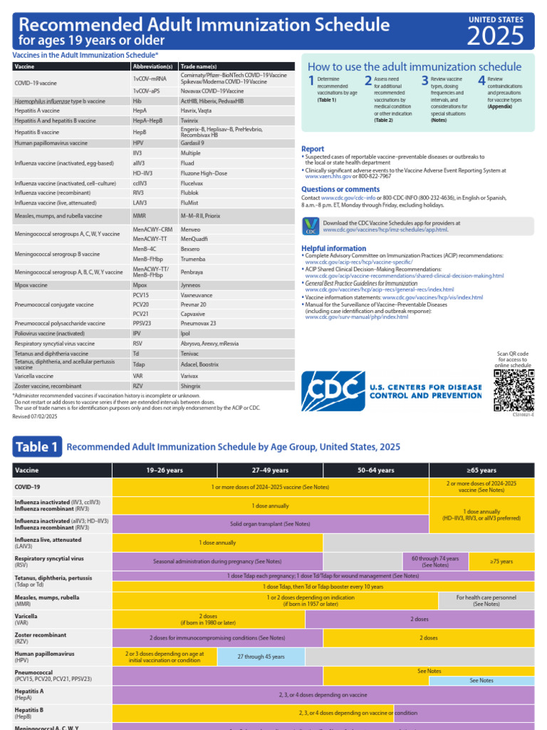 2025 Adult Immunization Schedule Guide | PDF | Vaccines | Influenza Vaccine