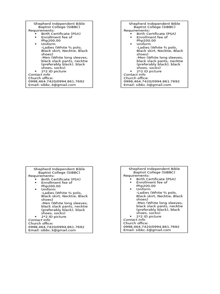 SIBBC Enrollment Requirements | PDF