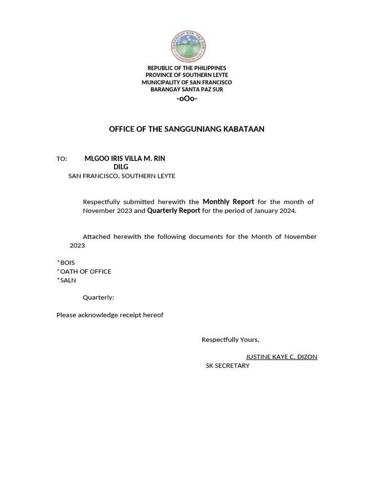 SK Monthly and Quarterly Reports Submission | PDF