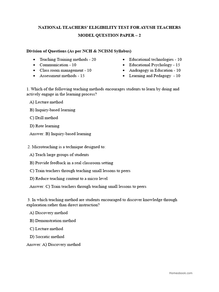 NTET Model Question Paper for AYUSH | PDF | Educational Assessment ...