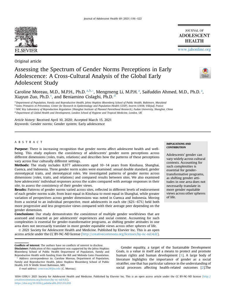 Assessing The Spectrum of Gender Norms Perceptions in Early Adolescence ...
