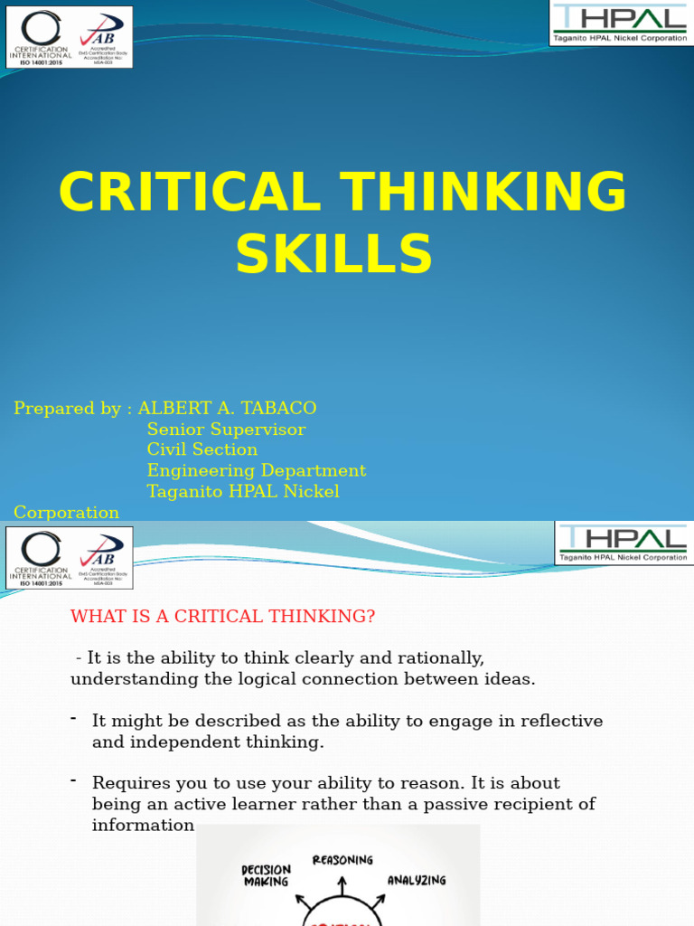 Critical Thinking Skills Workshop | PDF | Critical Thinking | Thought
