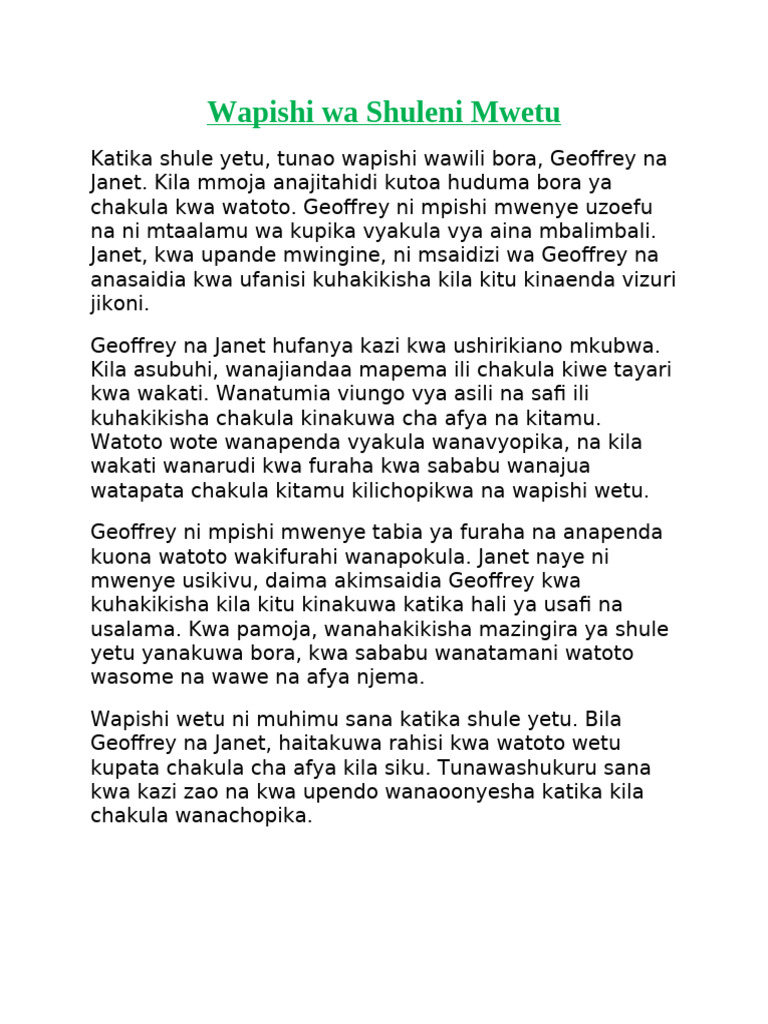 Wapishi Wa Shuleni Mwetu | PDF