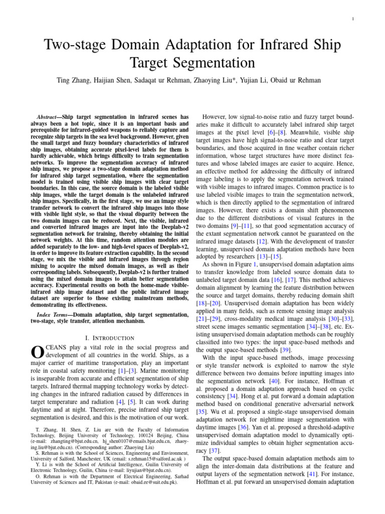 Two Stage Domain Adaptation For Infrared Ship Target Segmentation ...