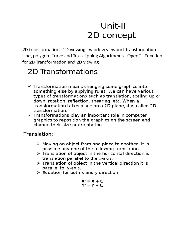 2D Transformations in Computer Graphics | PDF | 2 D Computer Graphics ...