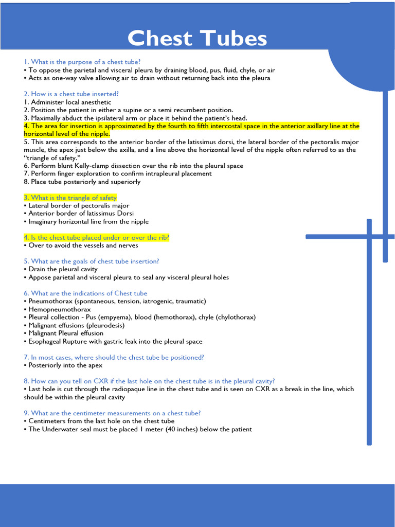 Chest Tube Insertion and Management Guide | PDF | Thorax | Thorax ...