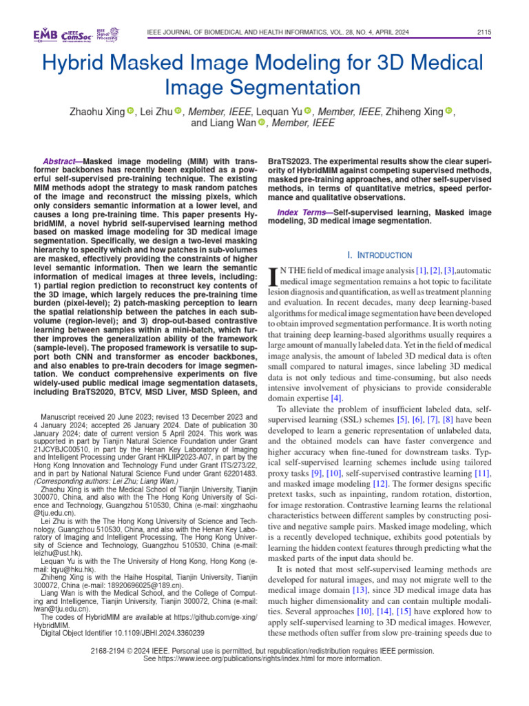 Hybrid Masked Image Modeling For 3D Medical Image Segmentation | PDF ...