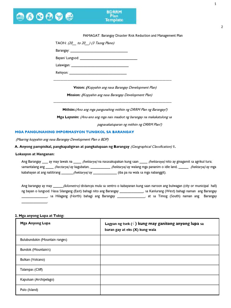 Barangay DRRM Plan Template | PDF