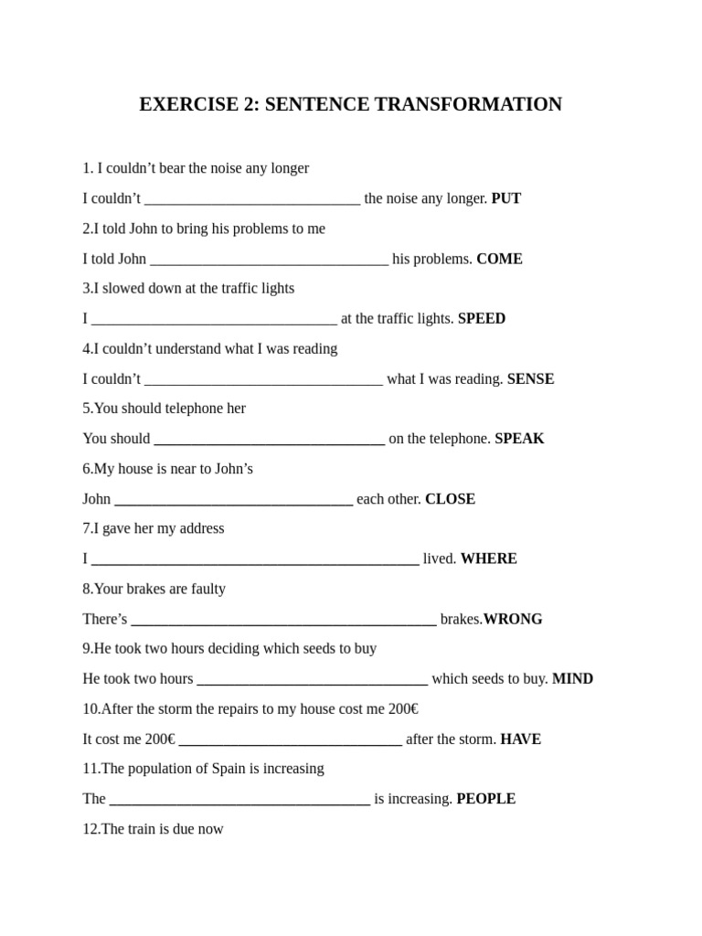 Exercise 2 - Sentence Transformation | PDF