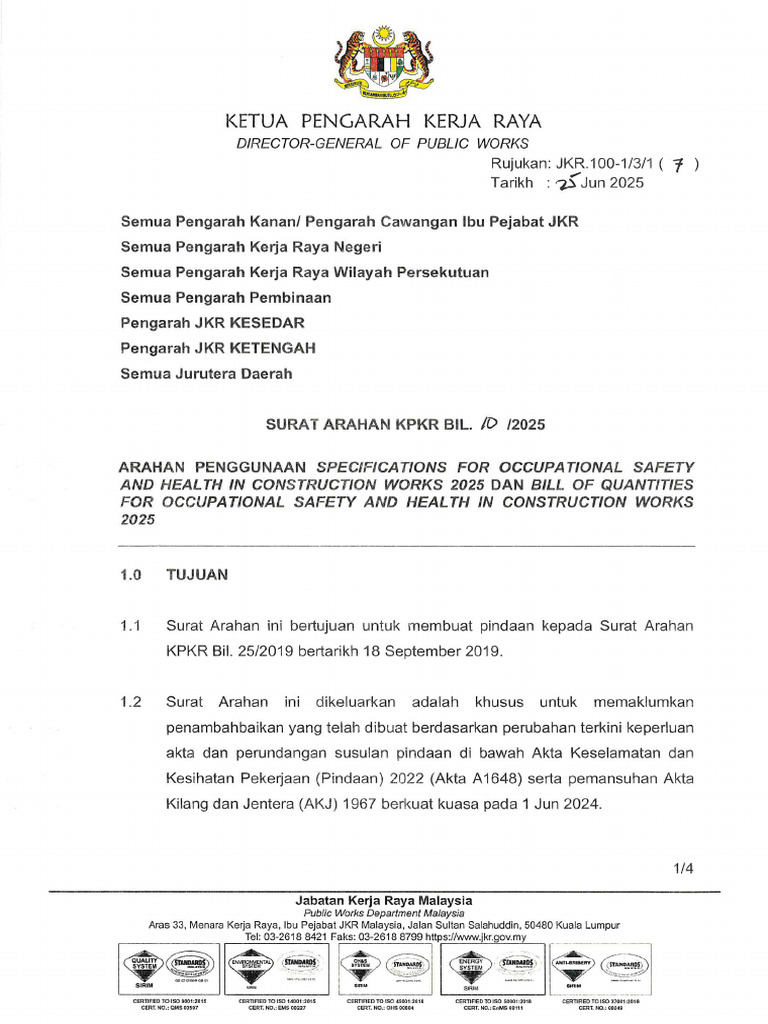 JKR OSH Specifications 2025 | PDF | Occupational Safety And Health ...