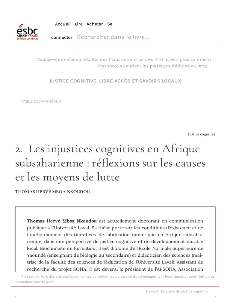 Injustices cognitives en Afrique subsaharienne | PDF | Libre accès ...