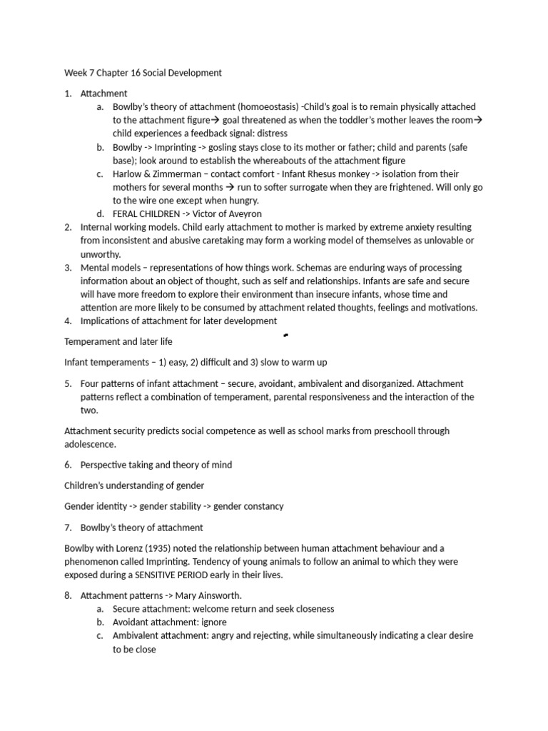 Week 7 Chapter 16 Social Development (TEXT Notes) | PDF | Attachment ...