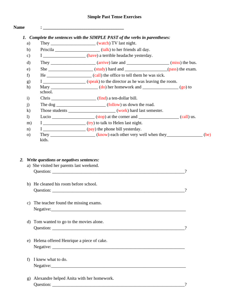 Simple Past Tense Practice Exercises | PDF | Linguistic Typology | Syntax