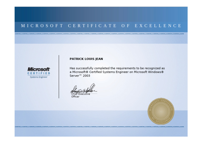 Microsoft Certified Systems Engineer Certificate | PDF | Microsoft ...