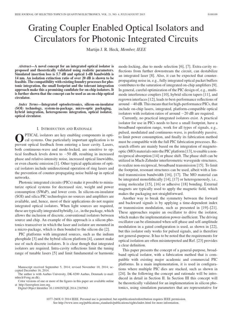Grating Coupler Enabled Optical Isolators and Circulators For Photonic ...
