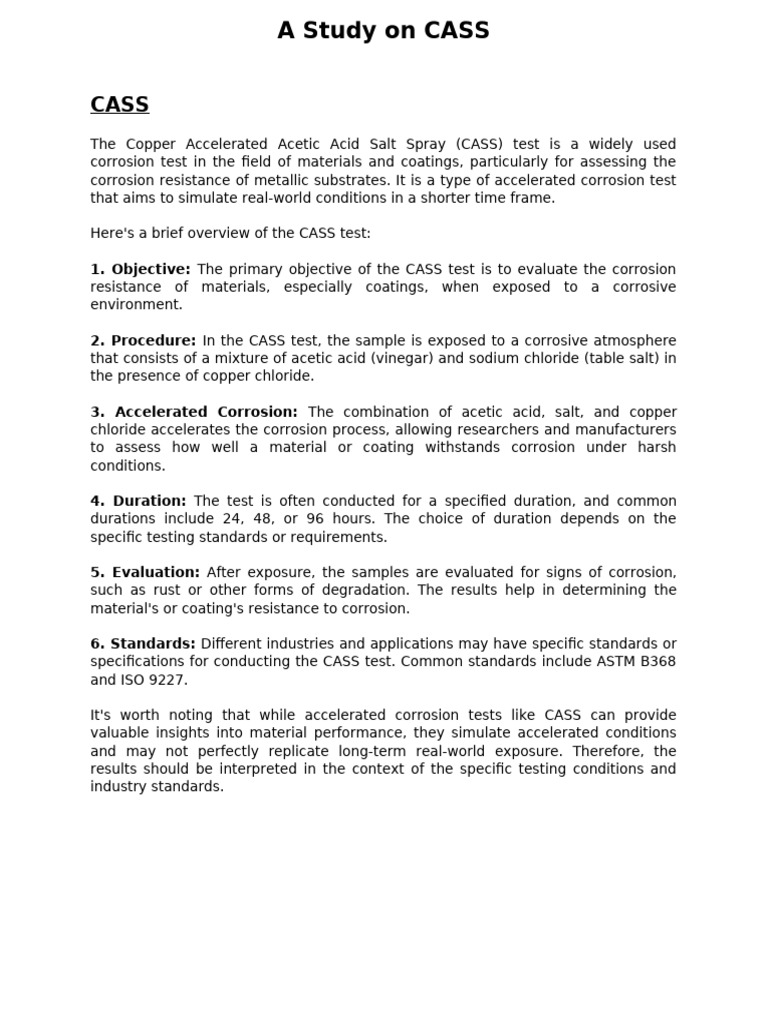 Overview of the CASS Corrosion Test | PDF