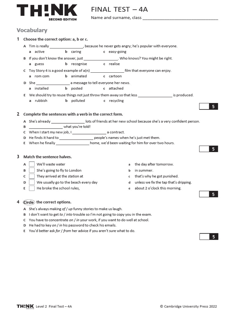 Think 2 - Final Test 4a1 | PDF